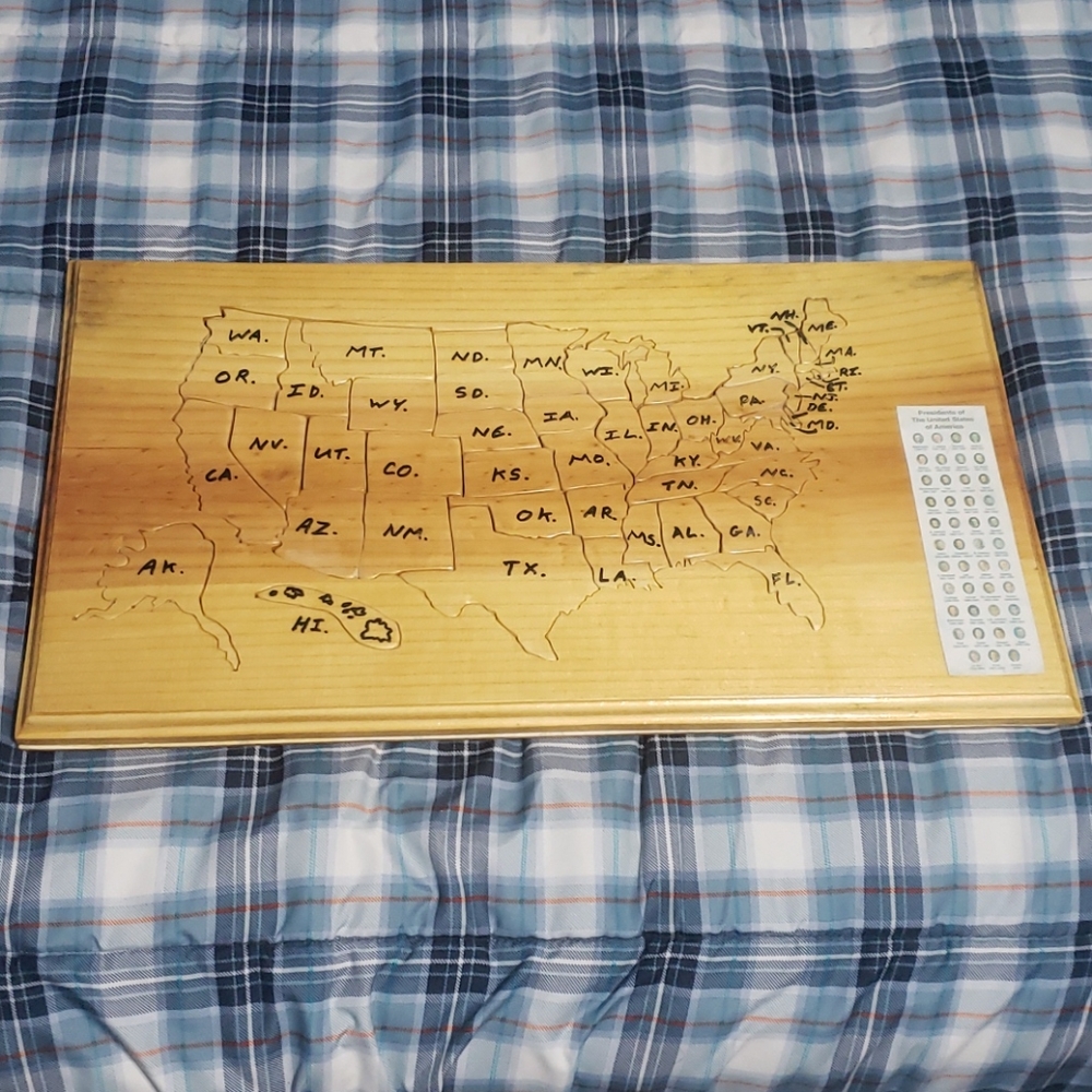Handmade wooden United States puzzle handcarved